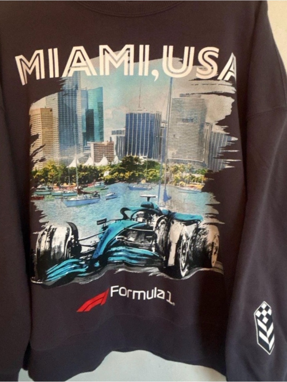 Hybrid Apparel Formula 1 Racing Miami, USA Sweatshirt - Black with Teal & White